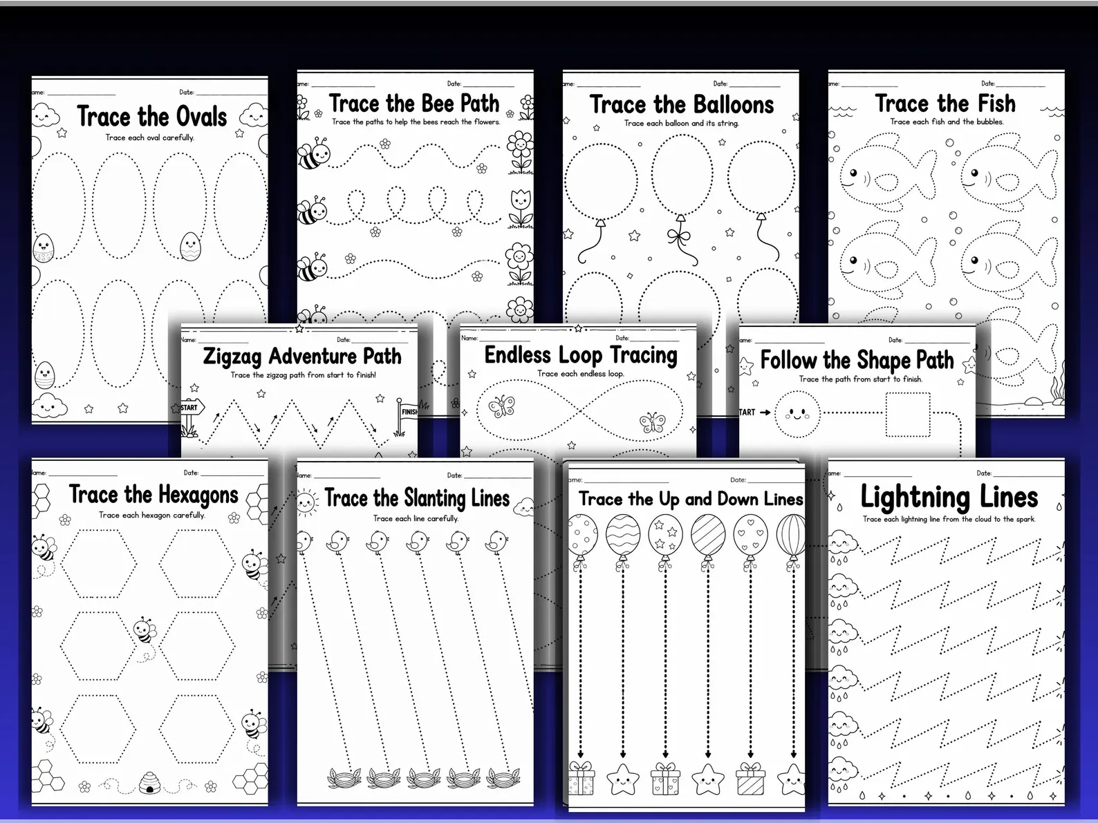 CuteLearner printable Tracing Lines Worksheets Bundle, Preschool Printable PDF, Kindergarten Curriculum Learning, Pre Handwriting, Digital Download — Tracing Wo — preview 9
